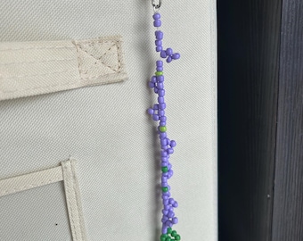 Multicolored White Flower & Lavender Beaded Keychains – Handmade Floral Accessories, Custom Orders Beaded Original Designs Made to Order
