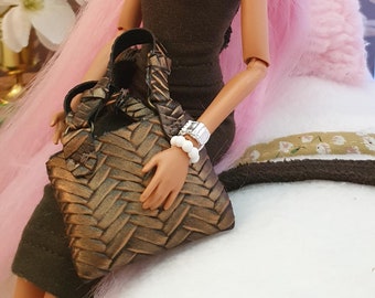 Miniature Leather Doll Purse, 1:6 Scale Handbag