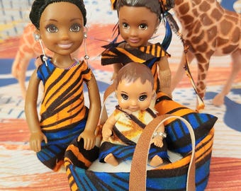 African print miniature bassinet, doll Moses basket