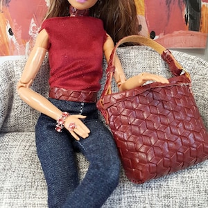 Bolso muñeca burdeos, bolso muñeca escala 1:6, bolso muñeca, bolso y cartera miniatura, bolso miniatura