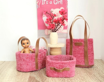 Pink doll bassinet, miniature nursery furniture