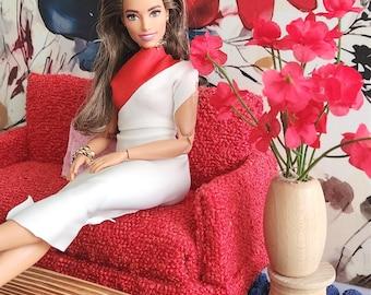 Modern doll sofa, 1:6 scale red doll sofa