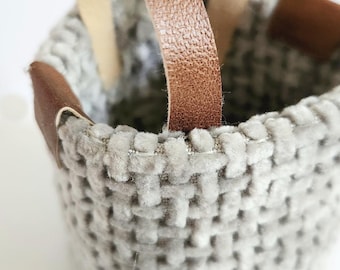 Miniature Gray Boucle Basket: Dollhouse Decor