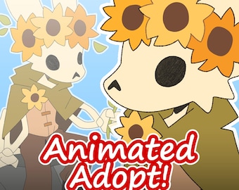 Anthro Furry Adopt Character / Flower Skeleton Dragon / Hand-Drawn Animated GIF with Full-body Reference Drawing