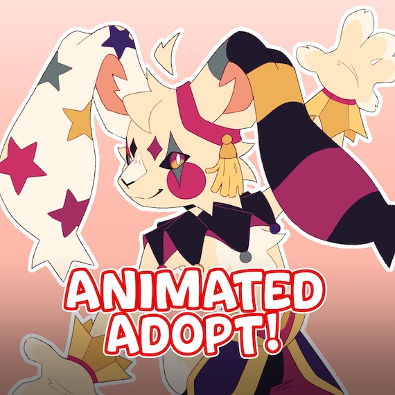 Animated Anthro Furry Adopt / Bunny Jester / Hand-Drawn Furry Character GIF with Full-body Reference Drawing