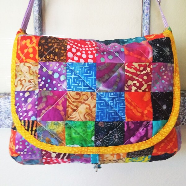 Patchwork crossbody bag, batik hippie purse, quilted cross body