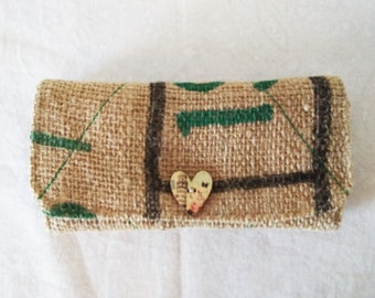 Wallet card holder in Burlap OOAK