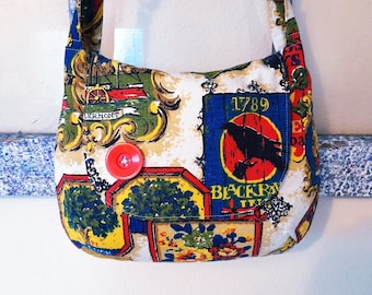 Vintage fabric crossbody purse,  Early American fabric bag