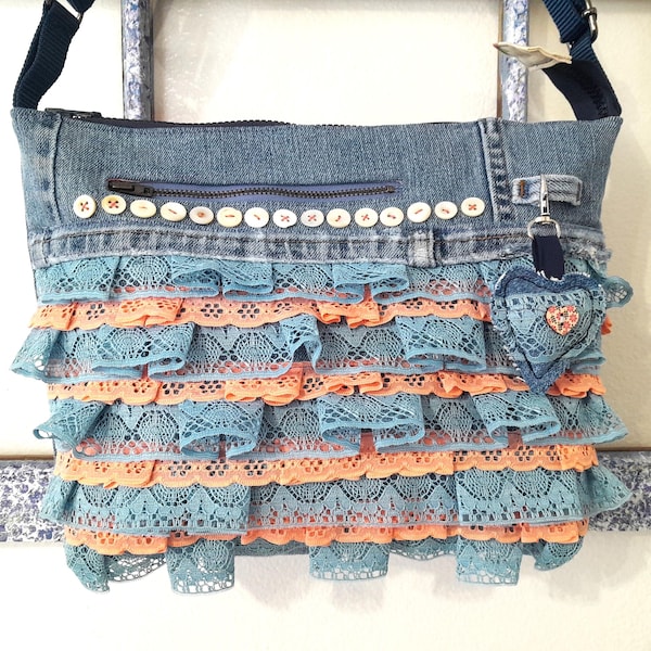 Embossed Denim Crossbody Bag