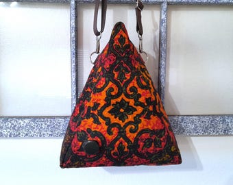 triangle cross body purse, vintage fabric crossbody bag