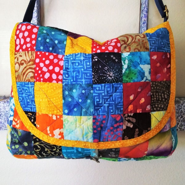 Patchwork crossbody bag, batik hippie purse, quilted cross body