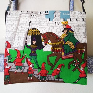 Crossbody bag, Snow White and the seven dwarfs, vintage fabric purse, fairy tale item