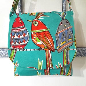 Colorful bird purse, large cross body bag