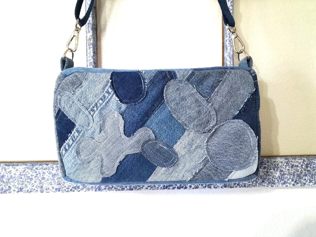 Denim Repurposed Zippered Crossbody Bag, Reworked Jean Purse - Etsy