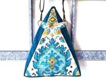 Triangle purse, vintage fabric cross body bag
