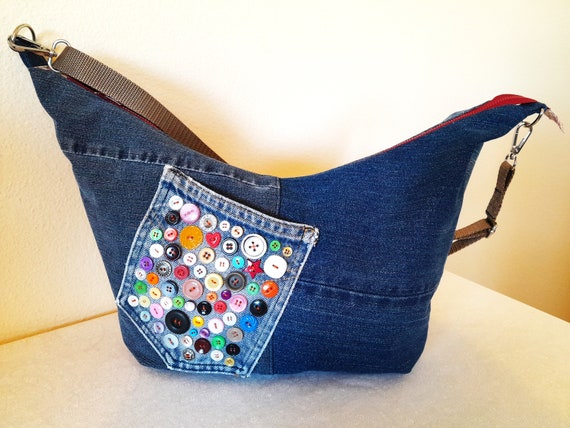 Denim Crescent Bag, Zippered Crossbody Purse - Etsy