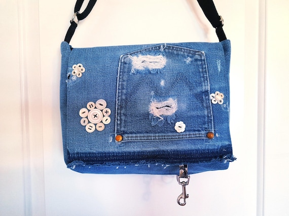 Denim crossbody bag, repurposed jeans messenger bag
