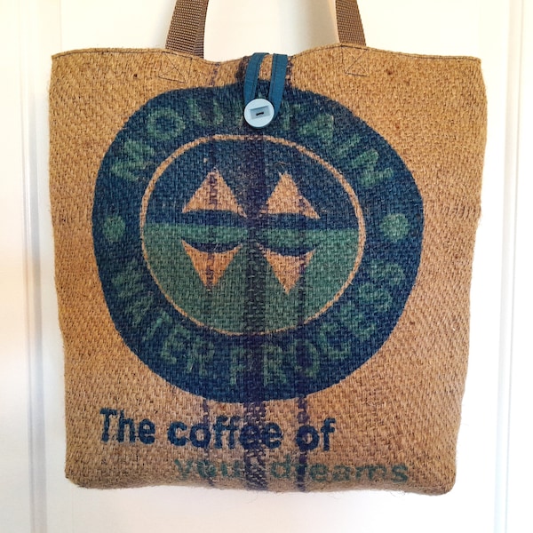 Coffee sack handbag, repurposed burlap purse