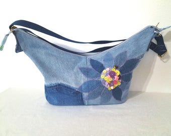 Denim crescent bag, jeans cross body purse