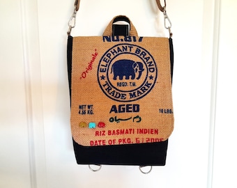 Convertible backpack elephant bag, crossbody denim purse