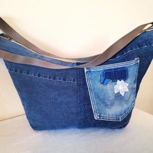 Denim cross body bag, repurposed denim purse