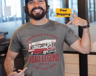 Classic Car Shirts for Men, Shirts with Cars, 57 Classic Road Legend, Shirts for Husband Boyfriend Dad, Classic Car Shirts, Auto Enthusiasts