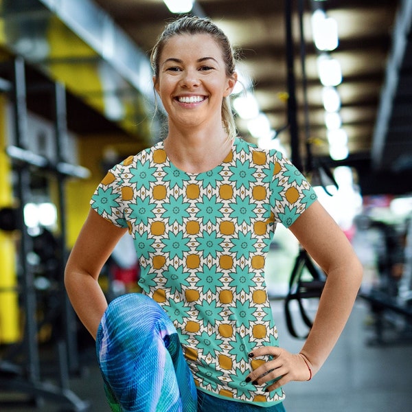 Trendy Boho Inspired Turquoise All Over Print Top - Beautiful Collection Perfect for Everyday Casual Wear - Gym Dance Workout Collection