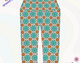 Trendy Boho Inspired Turquoise Capri Leggings - Matching Bohemian Inspired Athletic Dance Wear Capris - Yoga Gym Workout Attire Casual Wear