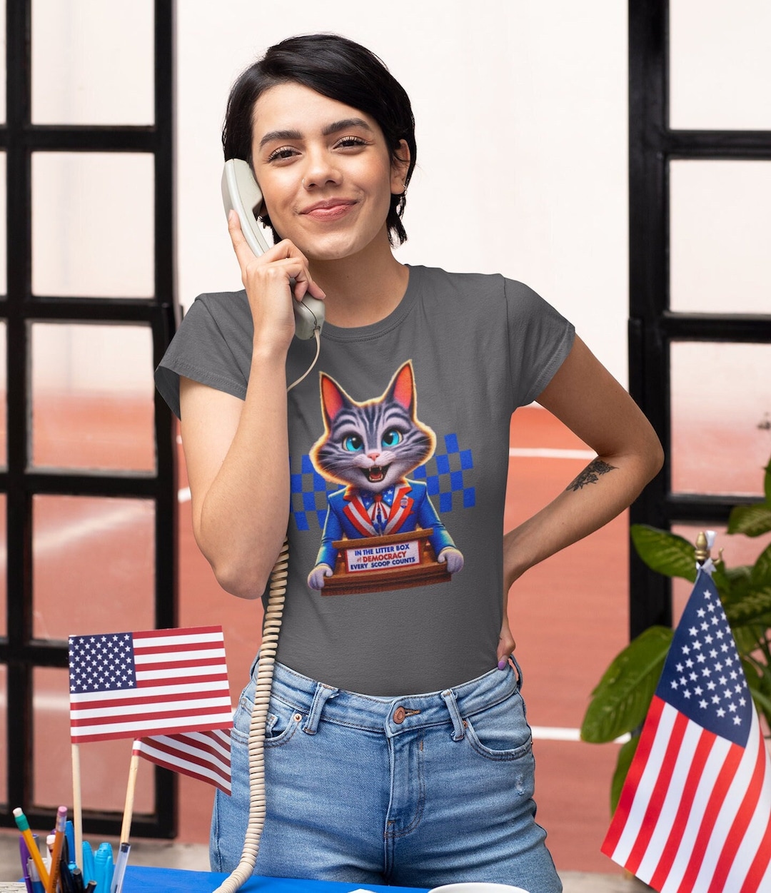 GEMLON Women's Vote Graphic T-Shirt - Funny Election Tee, Short Sleeve, Casual Top In Pink - View #2