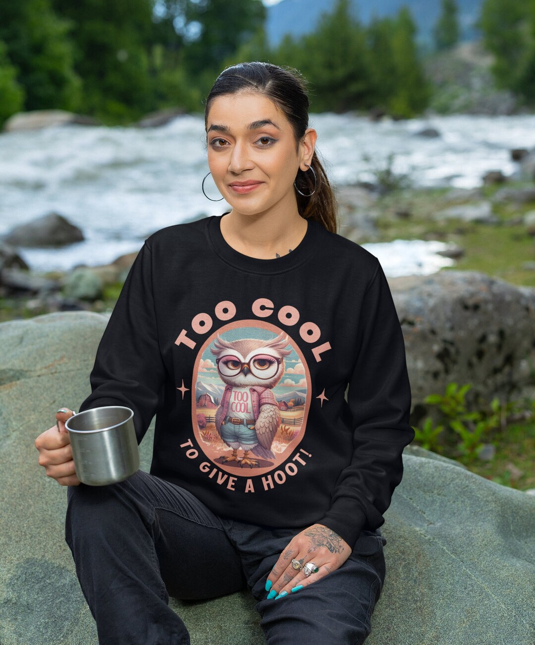Funny Sweatshirt for Owl Lovers Too Cool to Give A Hoot Owl Sweatshirt