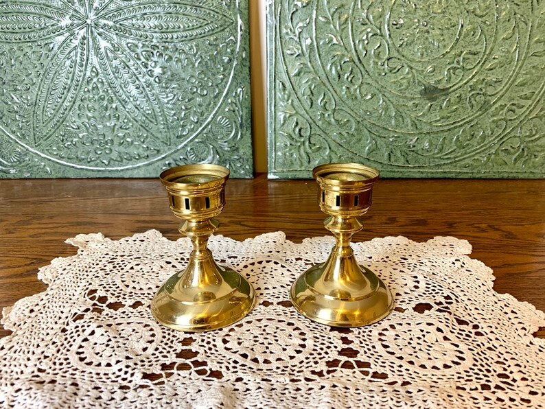 Vintage Pair of Gold Candlestick Holders With Rectangle Etsy