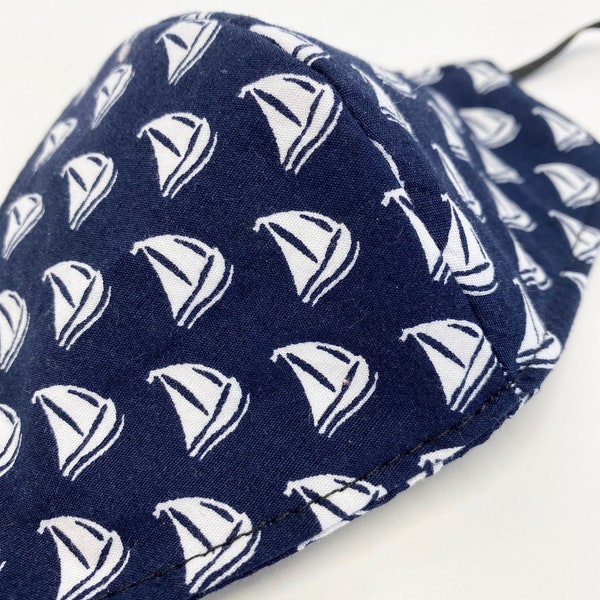 Navy Sailboat Kids Cotton Face Mask - 2 Sizes