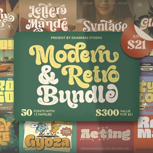 Paquete de fuentes retro modernas, vol. 2: paquete de fuentes, fuente Cricut, paquete de fuentes para Cricut, fuentes Groovy, fuentes de estilo rústico, fuente retro