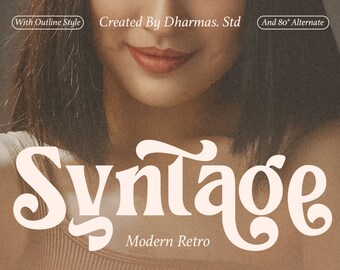 May include: A white font design with the word "Syntage" in a retro style with a modern twist. The text is set against a light brown background with the words "Modern Retro" below it.