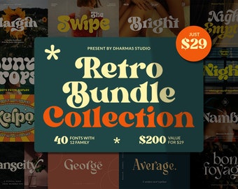 Modern Retro Font Bundle Collection - Font Bundle, Cricut Font, Font Bundle for Cricut, Groovy Fonts, Farmhouse Fonts, Retro Font