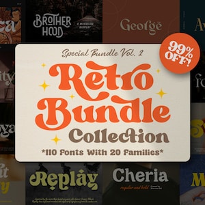 Retro Font Bundle - Font Bundle, Cricut Font, Font Bundle for Cricut, Groovy Fonts, Farmhouse Fonts, Retro Font, Elegant Font, Boho Font