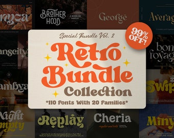 Retro Font Bundle: 110 Groovy & Boho Fonts (OTF, TTF, WOFF)