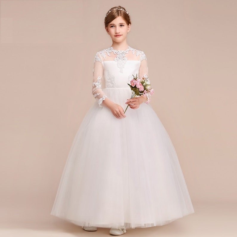 Girl Host/'s Little Dress White Embroidered Lace Girl Dress Children/'s Princess Skirt Girl Flower Dress Performing Dress Full dress