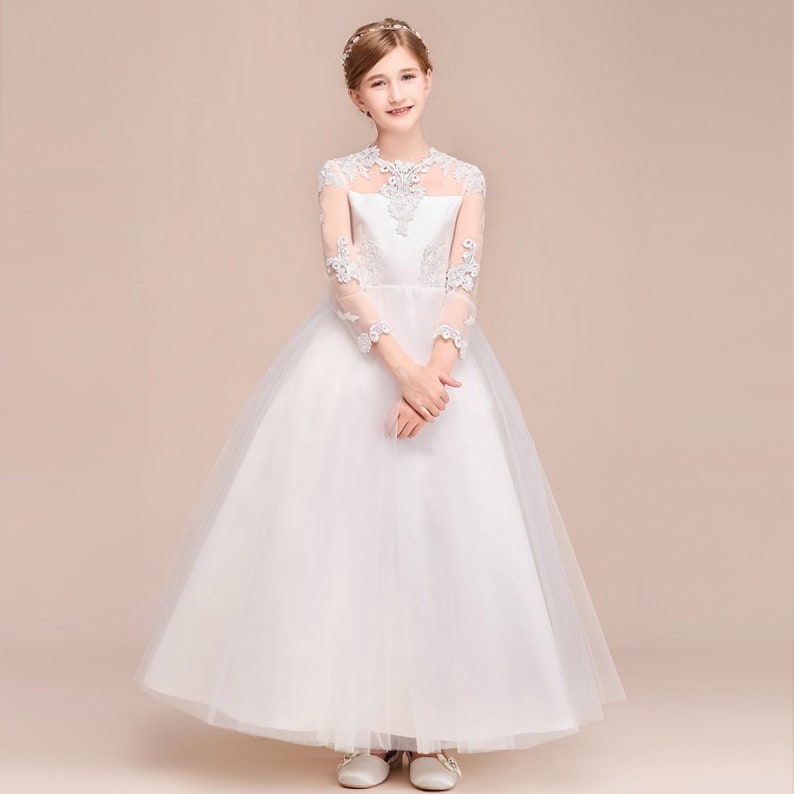 Girl Host/'s Little Dress White Embroidered Lace Girl Dress Children/'s Princess Skirt Girl Flower Dress Performing Dress Full dress