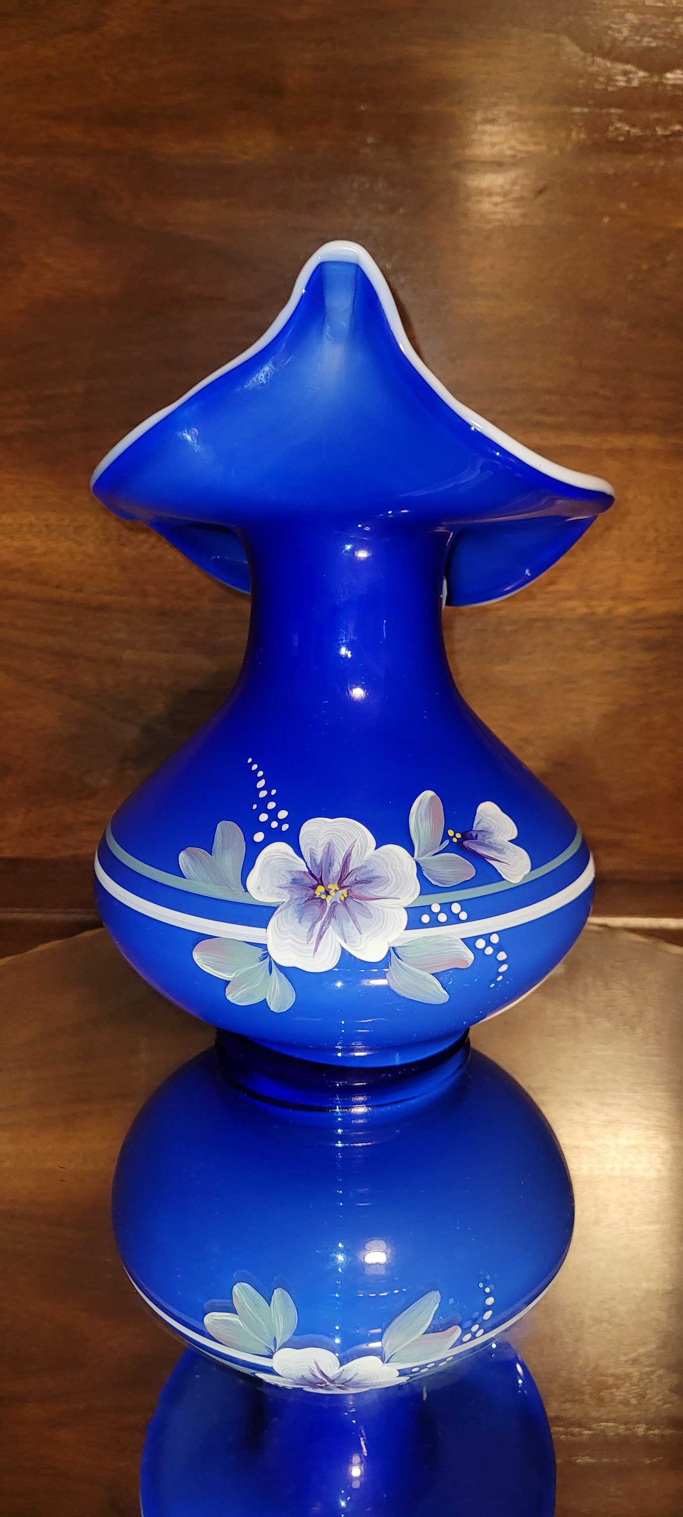 フェントン ハンドペイント ブルー チューリップ ガラス バスケット