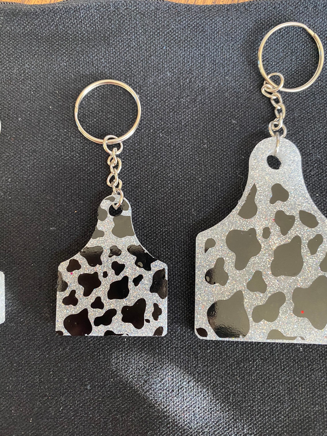 Cow Tag Keychain Cow Print Keychain Glitter Cow Tag Etsy