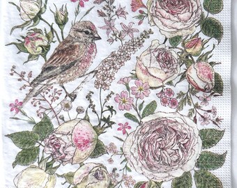 Individual Napkin ~ Pink Bird and Roses
