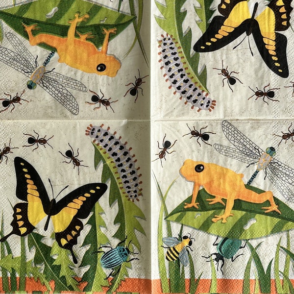 Individual Napkin ~ Insects & Frog