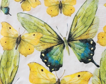 Individual Napkin ~ Green/Blue & Yellow Butterflies