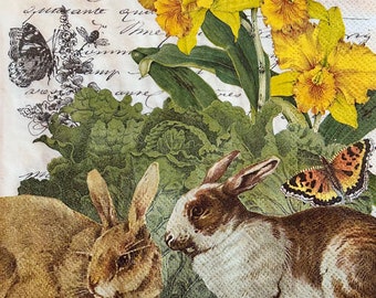 Individual Napkin ~ Rabbits in a Cabbage Patch