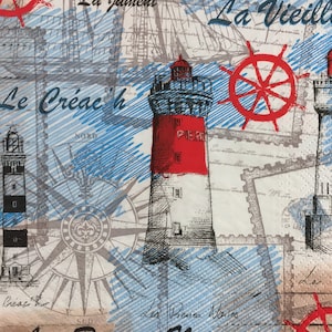 Individual Napkin ~ Lighthouses and Ship Wheels