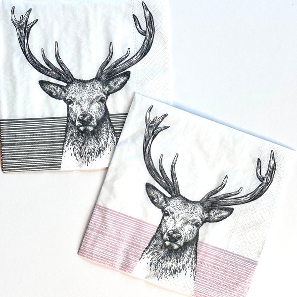 Individual Napkin ~ Deer (Slate Gray & Pink)