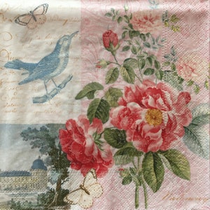 Servilleta individual ~ Rosas, pájaro, palacio, escritura