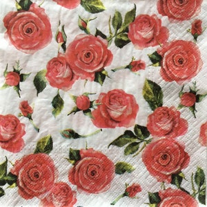 Servilleta individual ~ Rosas rosadas sobre blanco
