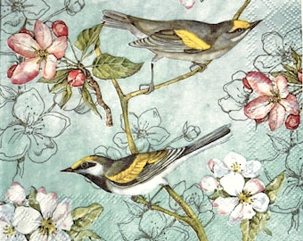 Individual  Napkin ~ Warblers and Blossoms (2 Sizes Available)